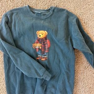 Comfort Colors Women's Teal Crewneck Sweatshirt with Bear Graphic